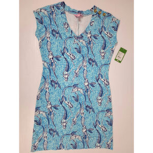 NWT Lilly Pulitzer Hayley Resort Spa Blue Mermaid French Terry Mini‎ Dress Small